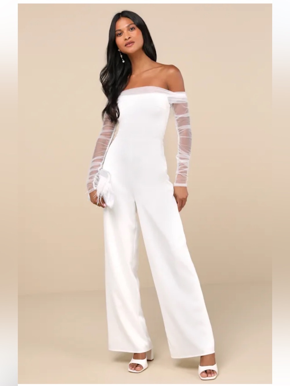 Lulus Eternal Bliss Tulle Off-the-Shoulder Jumpsuit White - Picture 14 of 16